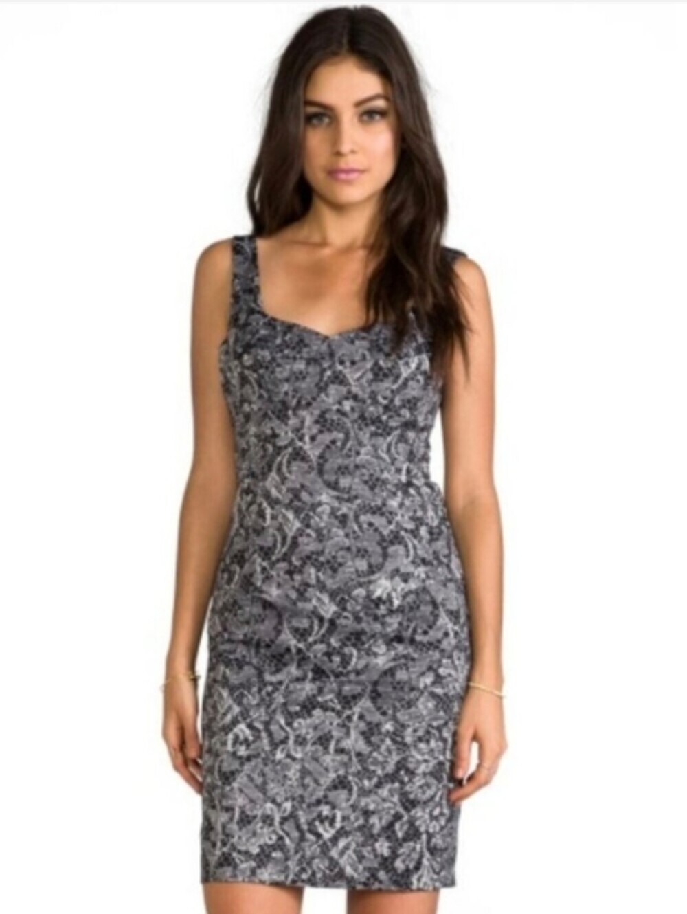 Trina Turk Printed Lace Black & White Sweetheart Lineline Sheath Dress - Picture 1 of 8
